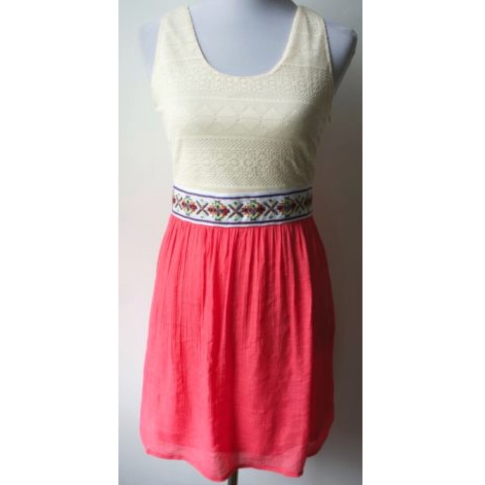 ARYEH boho coral dress aztec band textured bodice
